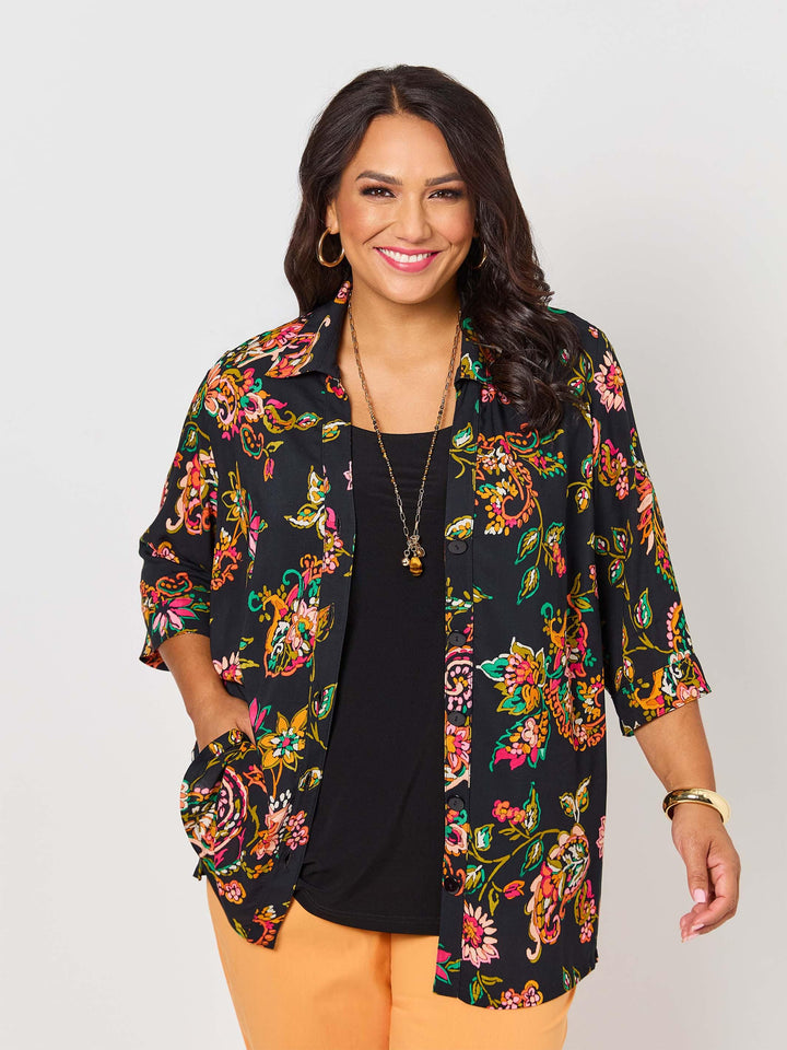 Collared Print Shirt- Flowers at Dusk