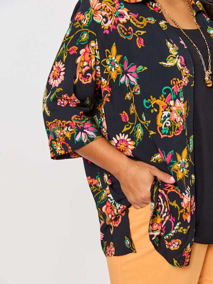 Collared Print Shirt- Flowers at Dusk