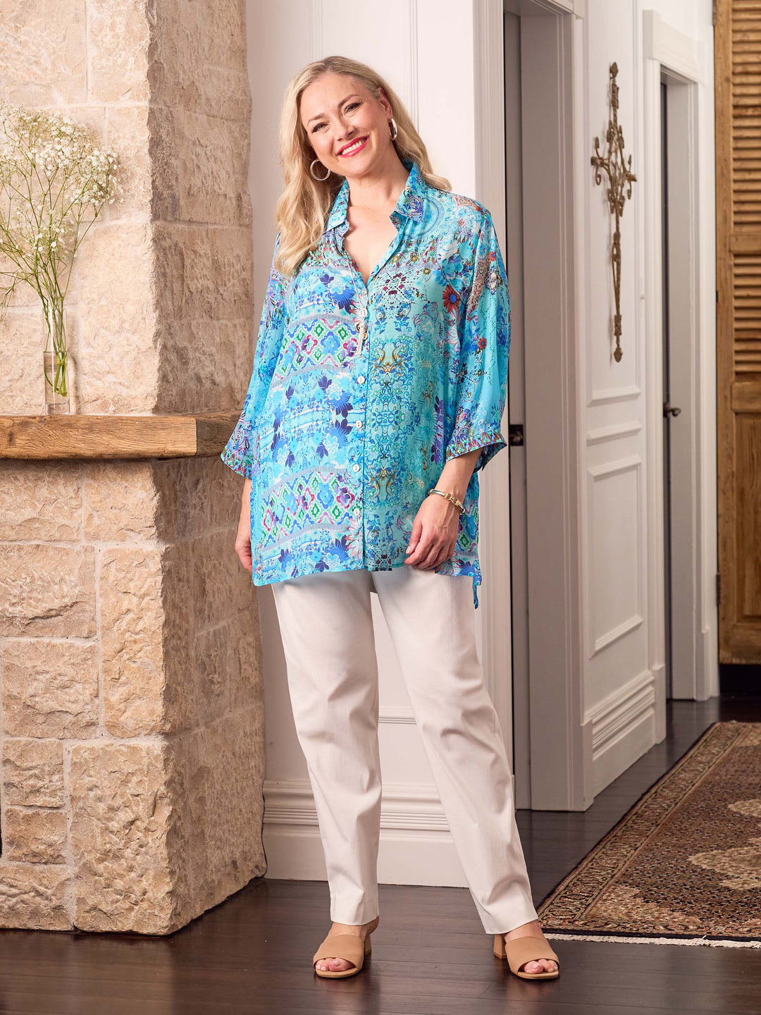 Harper Print Collared Shirt - Blue