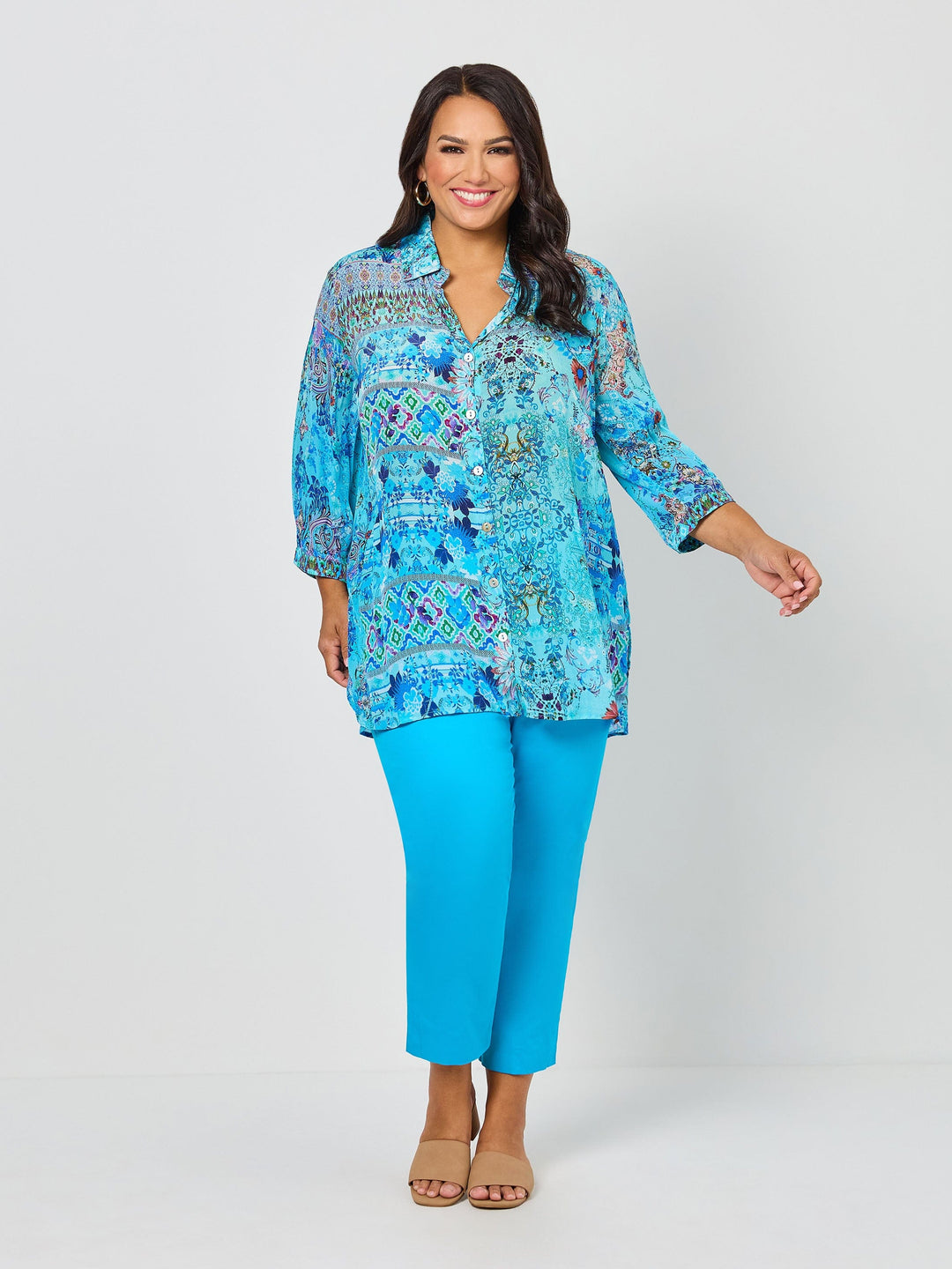 Harper Print Collared Shirt - Blue