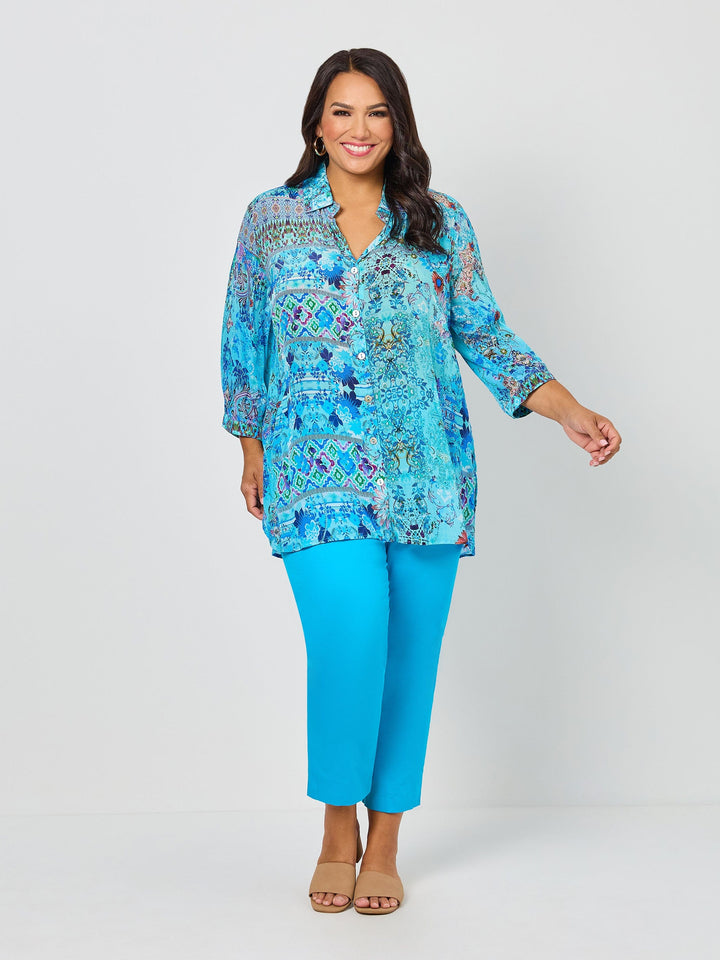 Harper Print Collared Shirt - Blue