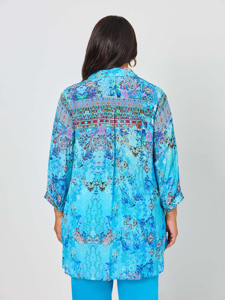 Harper Print Collared Shirt - Blue