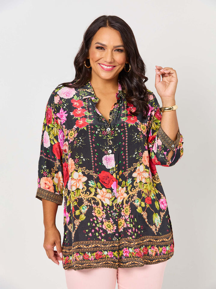 Jo Jo Print Collared Shirt - Black