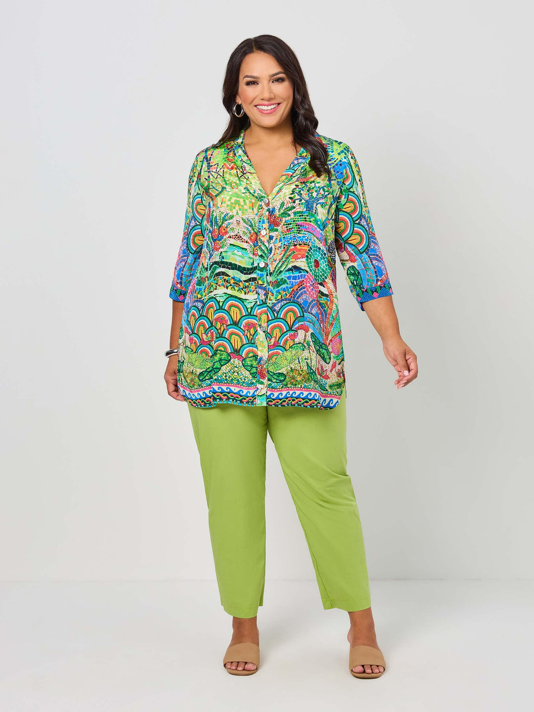 Lisa Print V-Neck Collarless Shirt