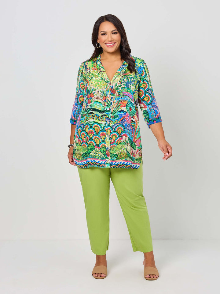 Lisa Print V-Neck Collarless Shirt