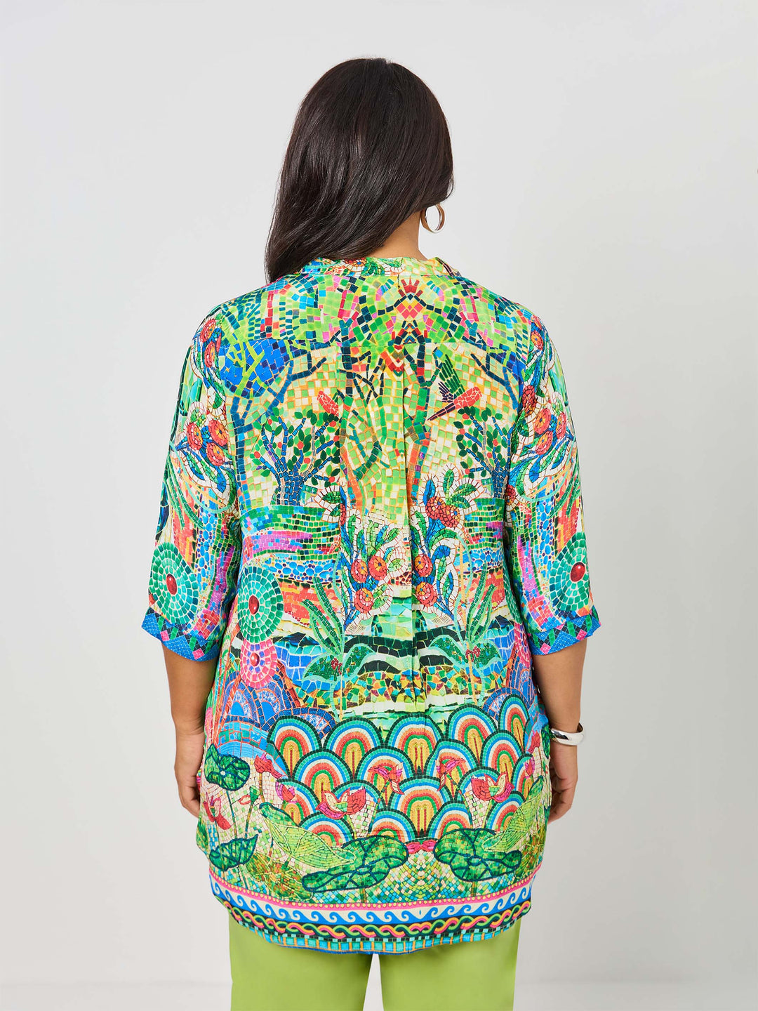 Lisa Print V-Neck Collarless Shirt