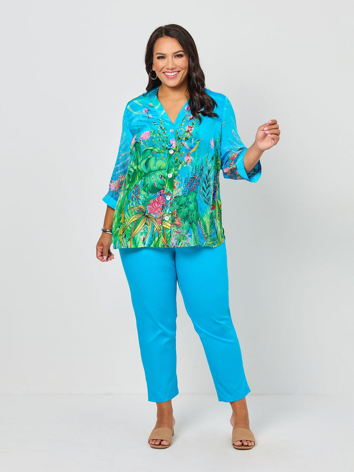 Crop 7/8 Stretch Cotton Sateen Pant - Turq