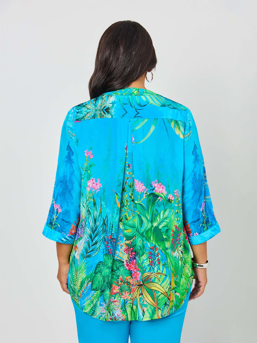Sienna Print Button Thru Top - Aqua