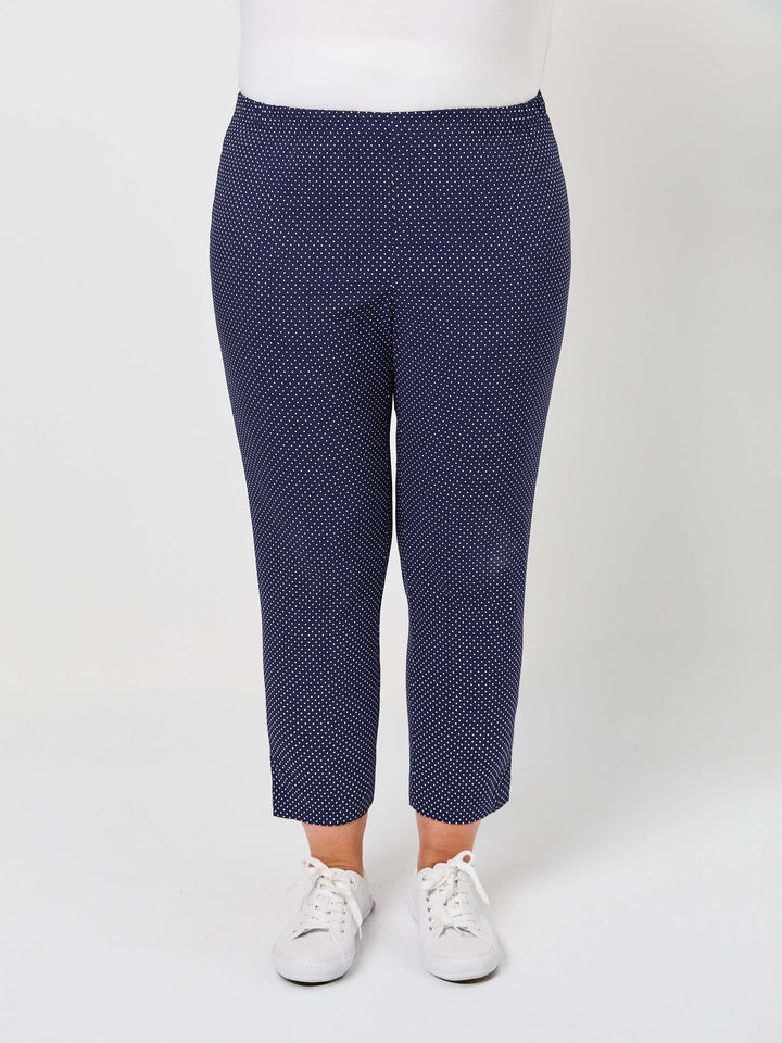 Crop 7/8 Dot Stretch Pant - Navy