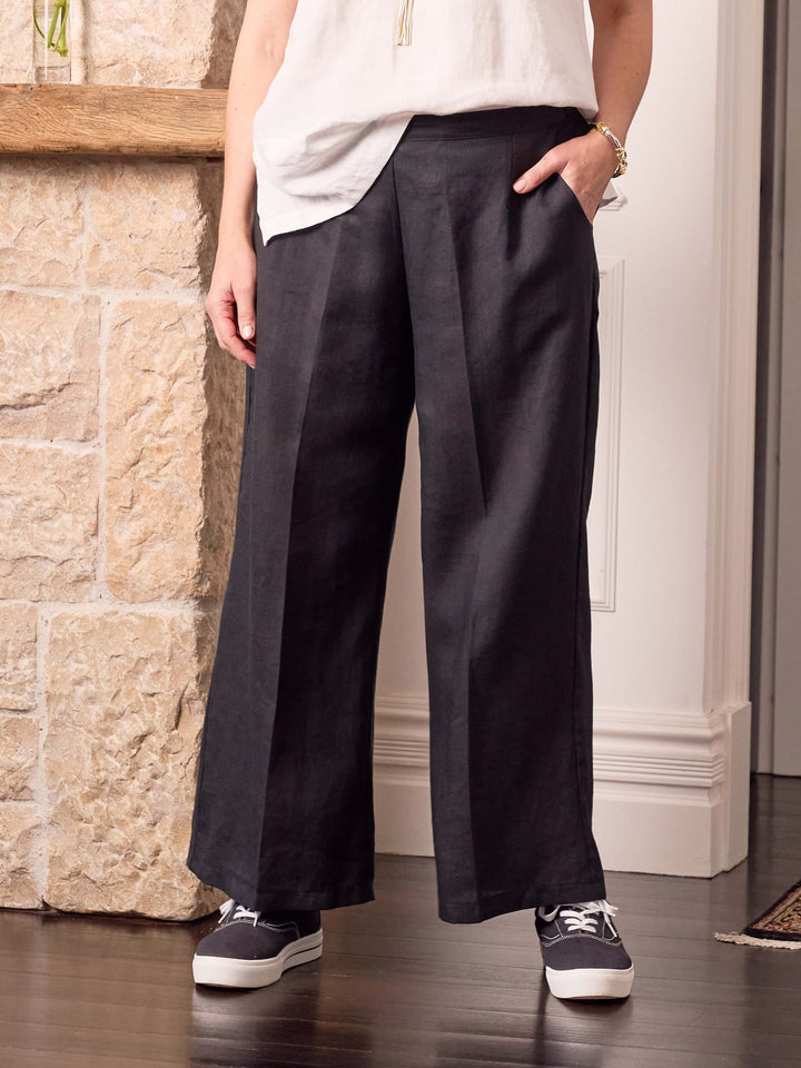 Linen Wide Leg Pant - Black