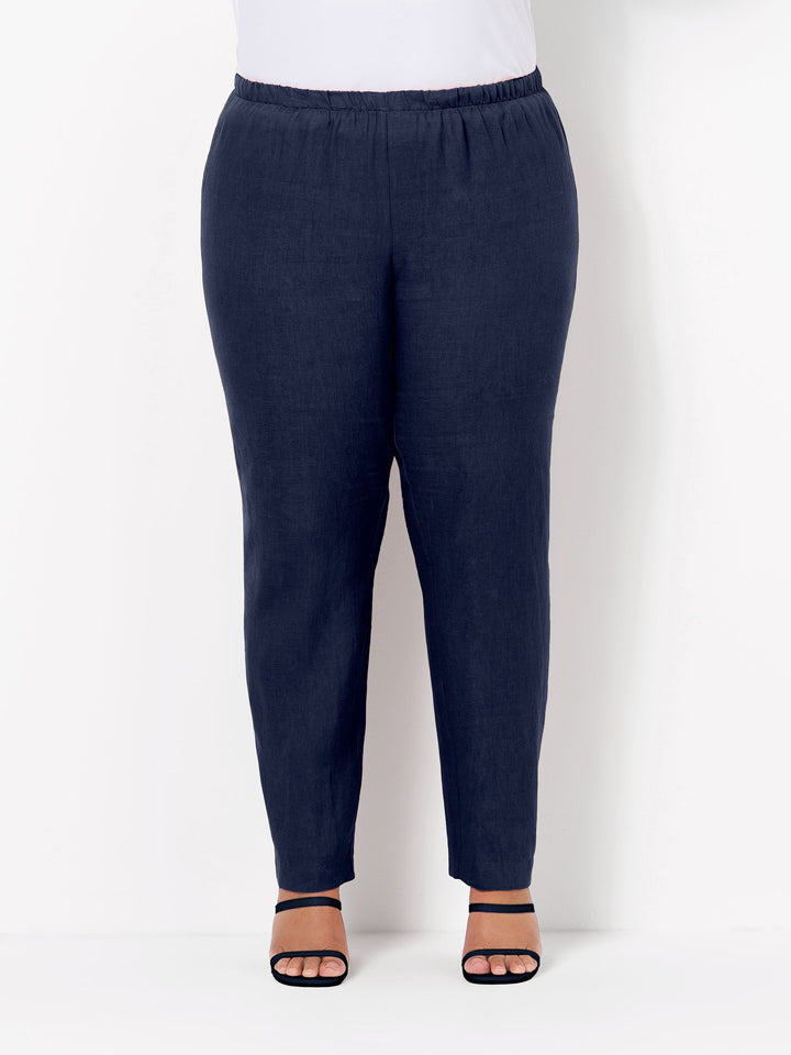 Slim Leg Linen Pant - Navy