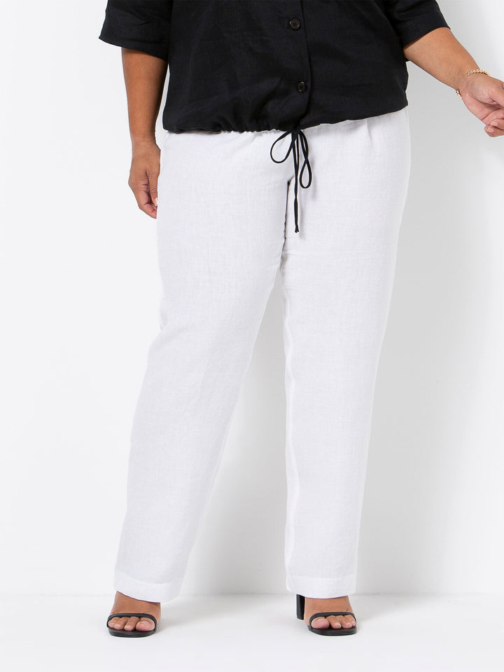 Slim Leg Linen Pant - White