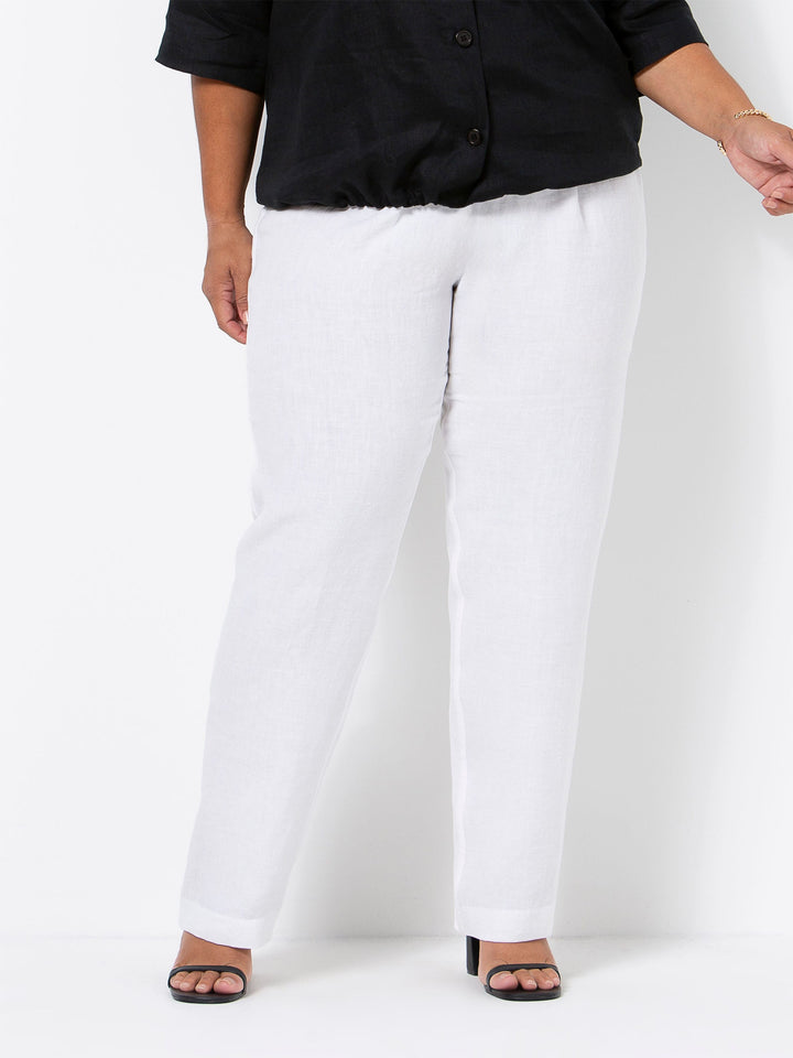 Slim Leg Linen Pant - White