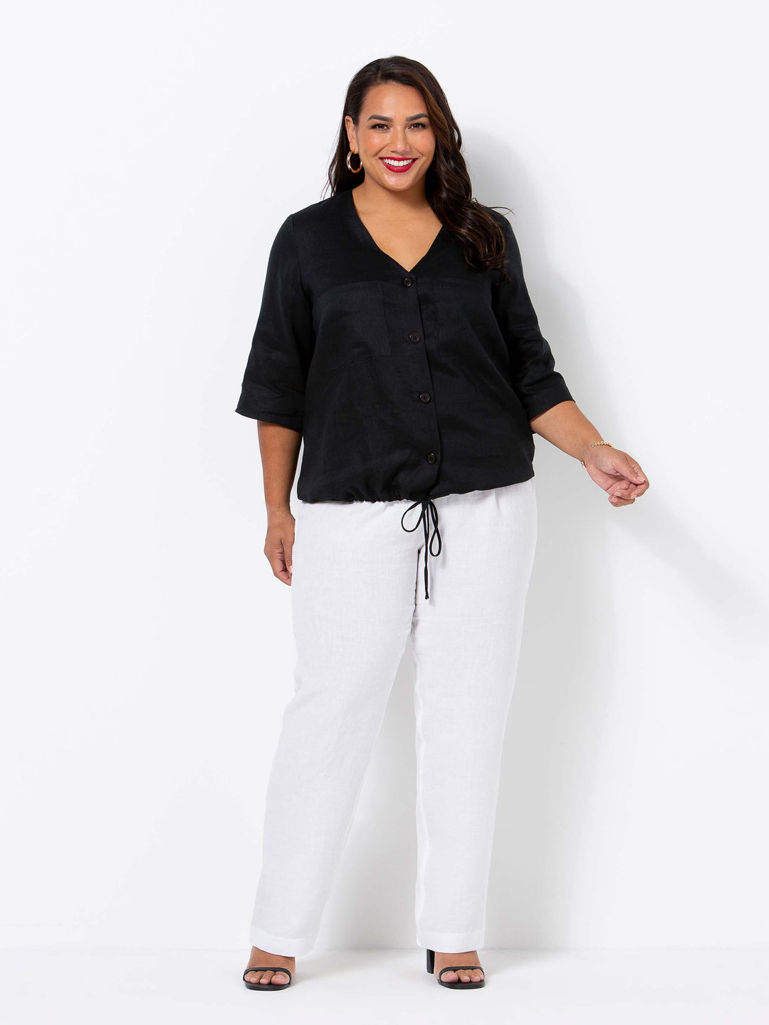 Slim Leg Linen Pant - White