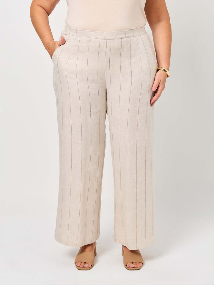 Pinstripe Linen Pant - Natural/Cocoa