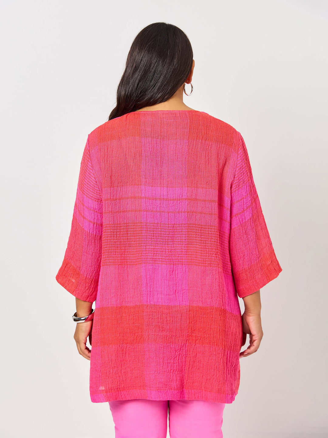 Crinkle Check Linen Jacket - Hot Pink