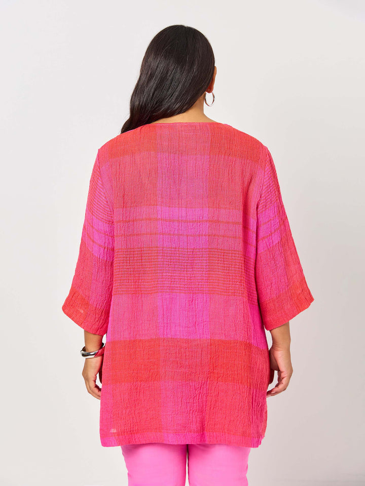 Crinkle Check Linen Jacket - Hot Pink