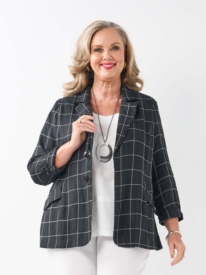 Check Tailored Linen Jacket - Black/White