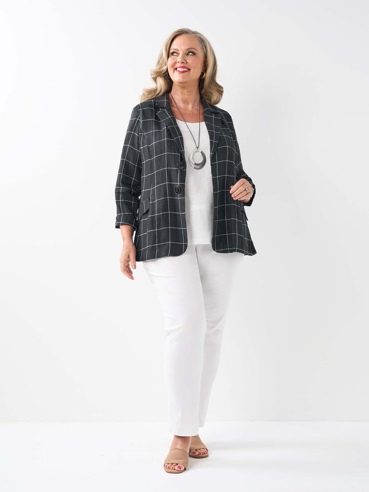 Check Tailored Linen Jacket - Black/White