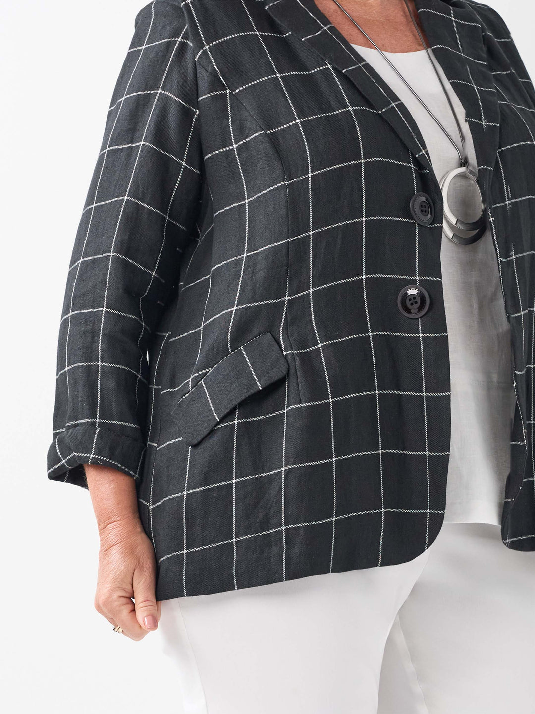 Check Tailored Linen Jacket - Black/White