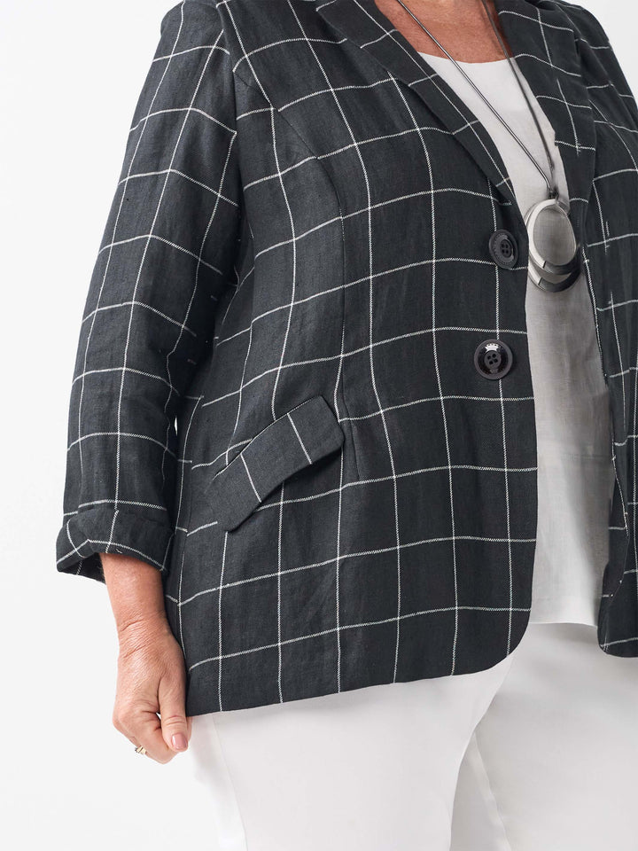 Check Tailored Linen Jacket - Black/White