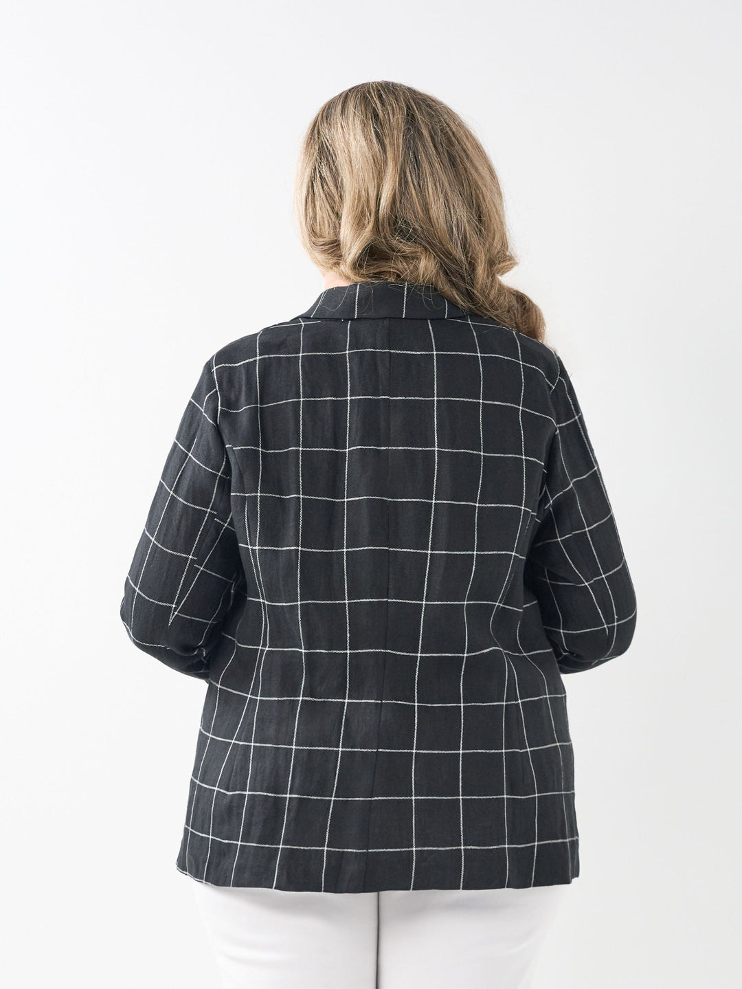 Check Tailored Linen Jacket - Black/White