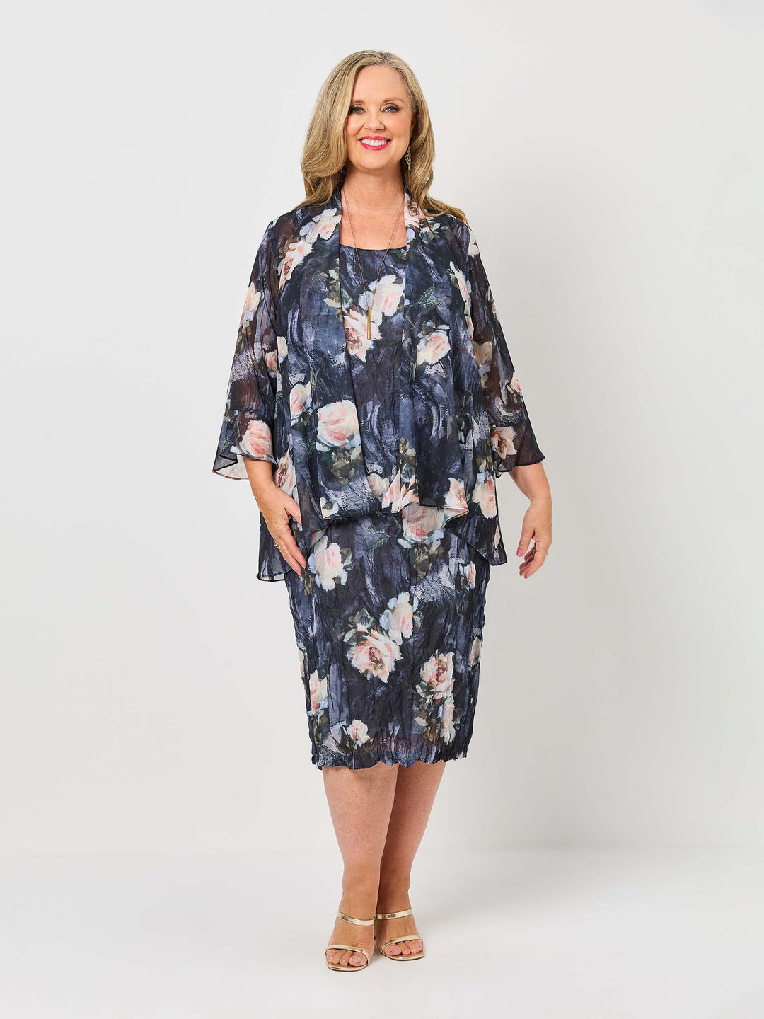 Juliette Sleeves Print Georgette Evening Jacket - Wild Roses