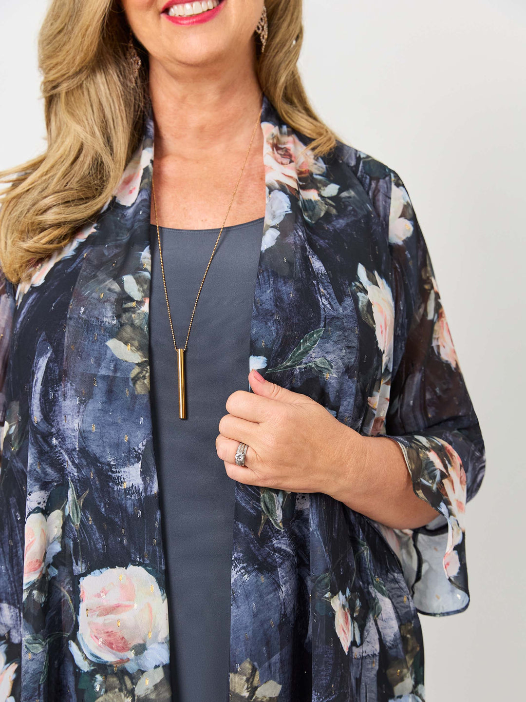 Juliette Sleeves Print Georgette Evening Jacket - Wild Roses