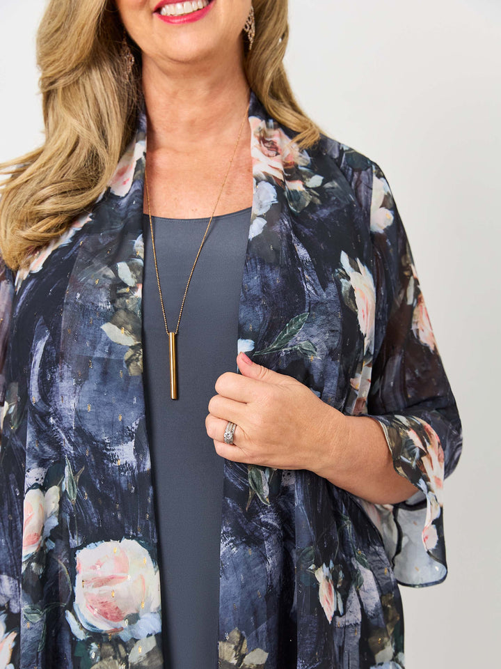 Juliette Sleeves Print Georgette Evening Jacket - Wild Roses