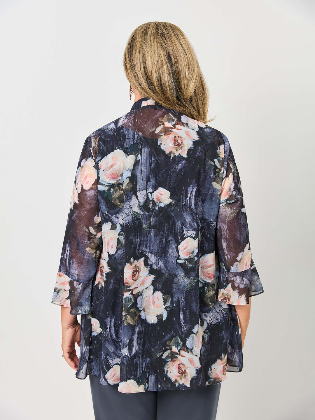 Juliette Sleeves Print Georgette Evening Jacket - Wild Roses