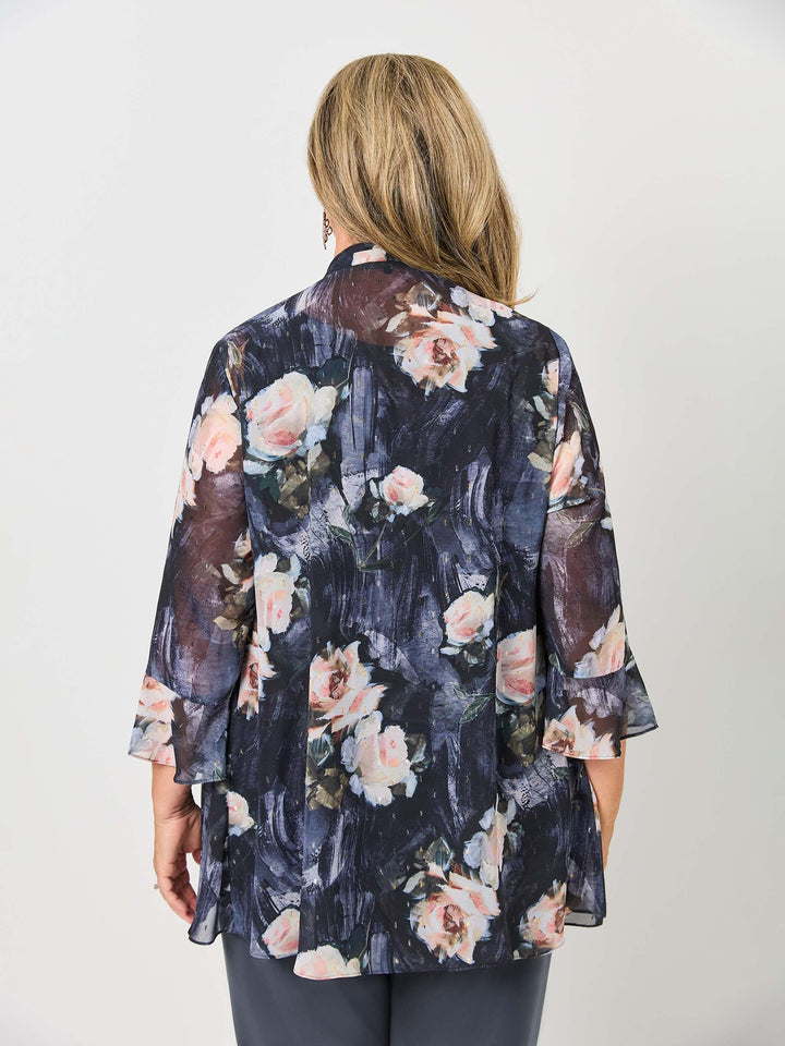 Juliette Sleeves Print Georgette Evening Jacket - Wild Roses
