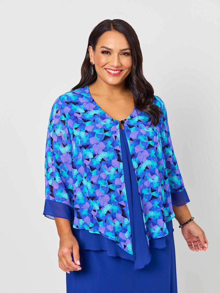 Double Layer Evening Jacket - Blue Harlequin
