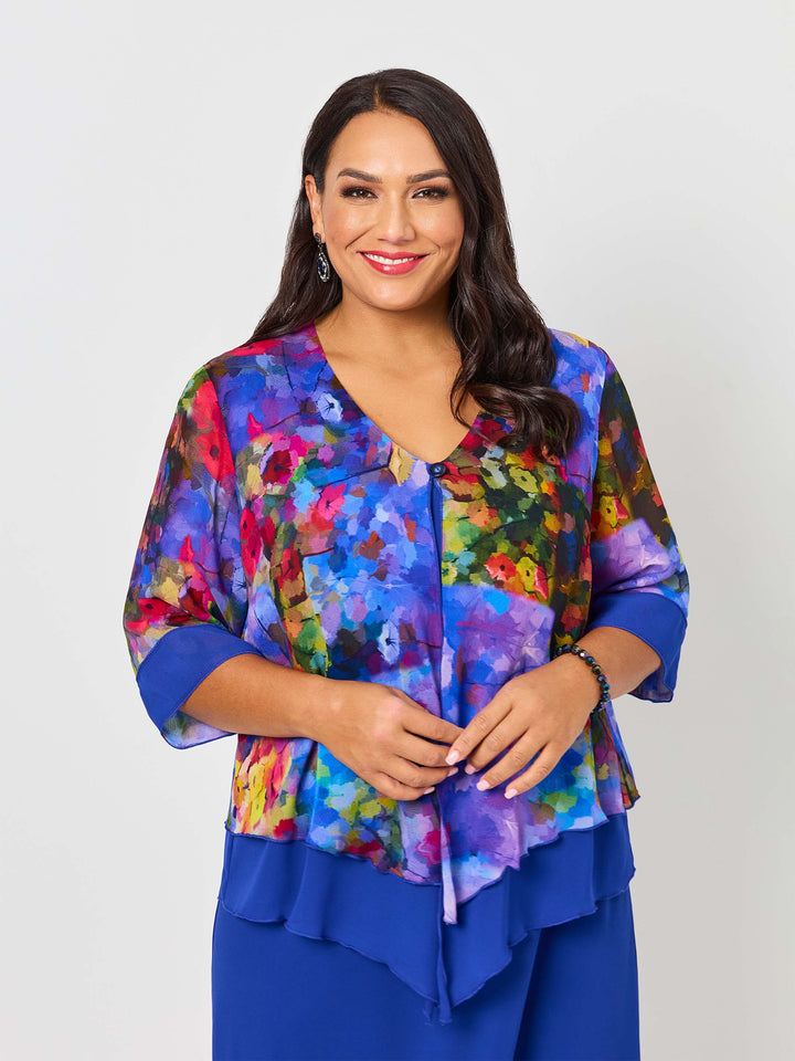 Double Layer Evening Jacket - Elegant Poppies