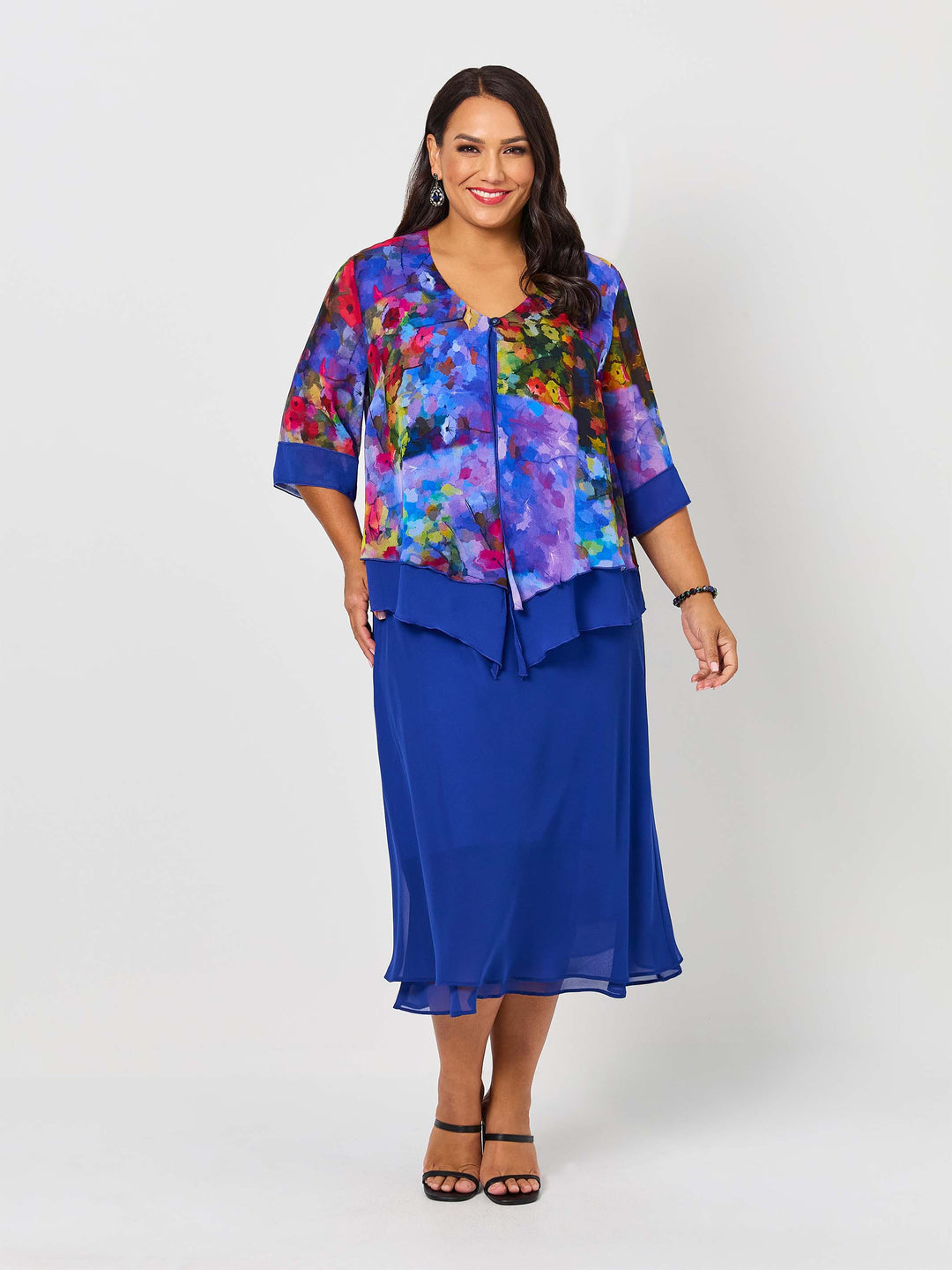 Double Layer Evening Jacket - Elegant Poppies