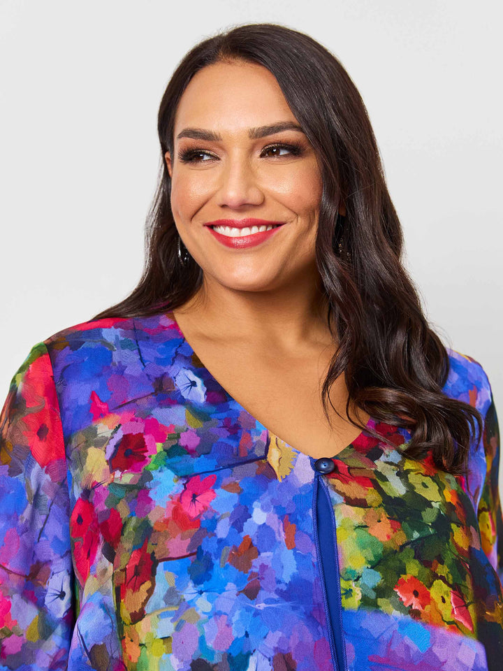 Double Layer Evening Jacket - Elegant Poppies