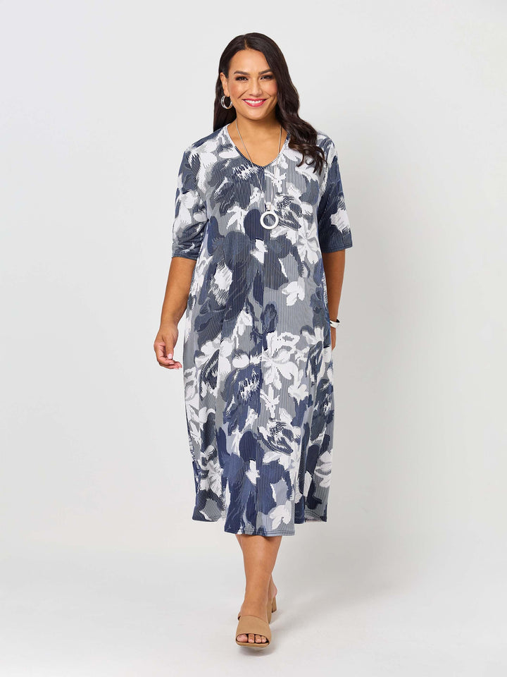 V-Neck Print Jersey Dress - Secluded Garden