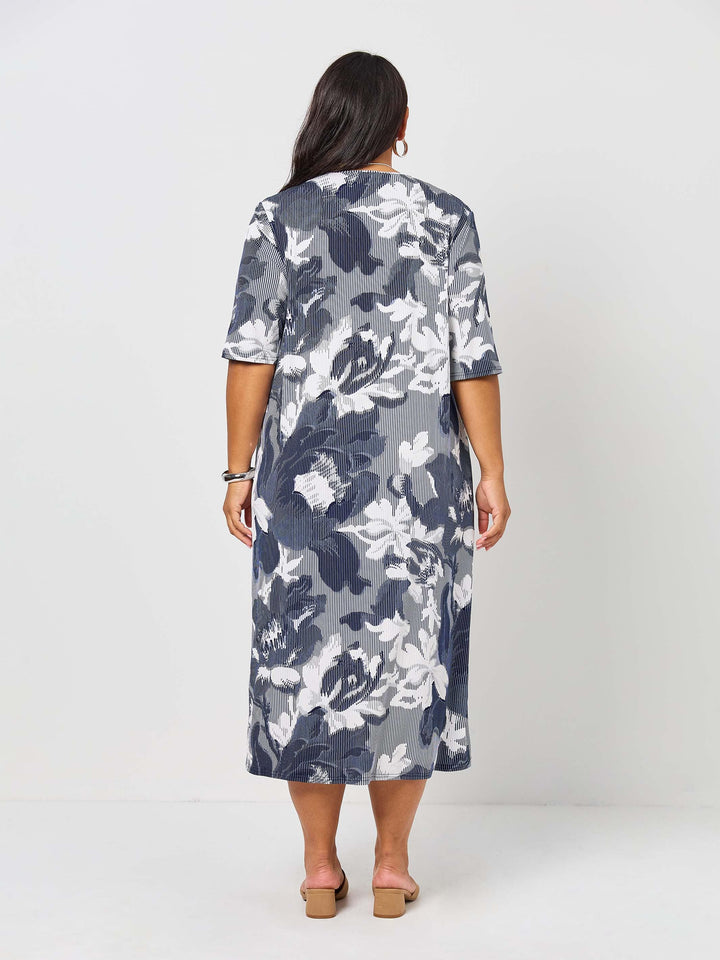 V-Neck Print Jersey Dress - Secluded Garden
