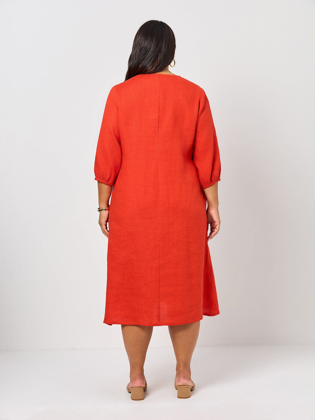 Havana V-Neck 2 Pocket Linen Dress - Tuscany Red
