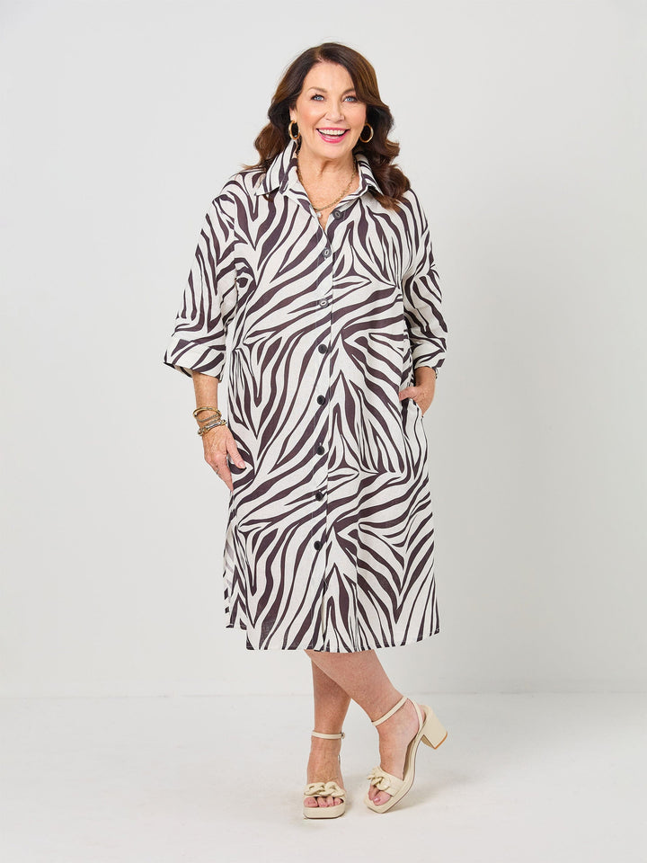 Shirt Maker Linen Dress - Zebra