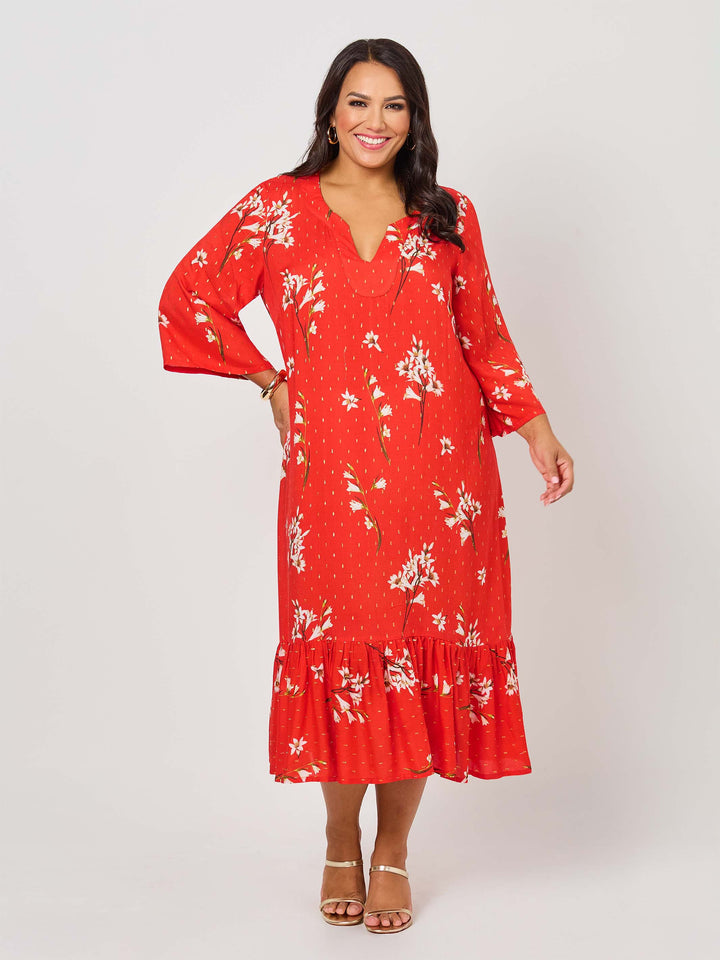 Ruffle Hem Gold Fleck Dress - Xmas Bells