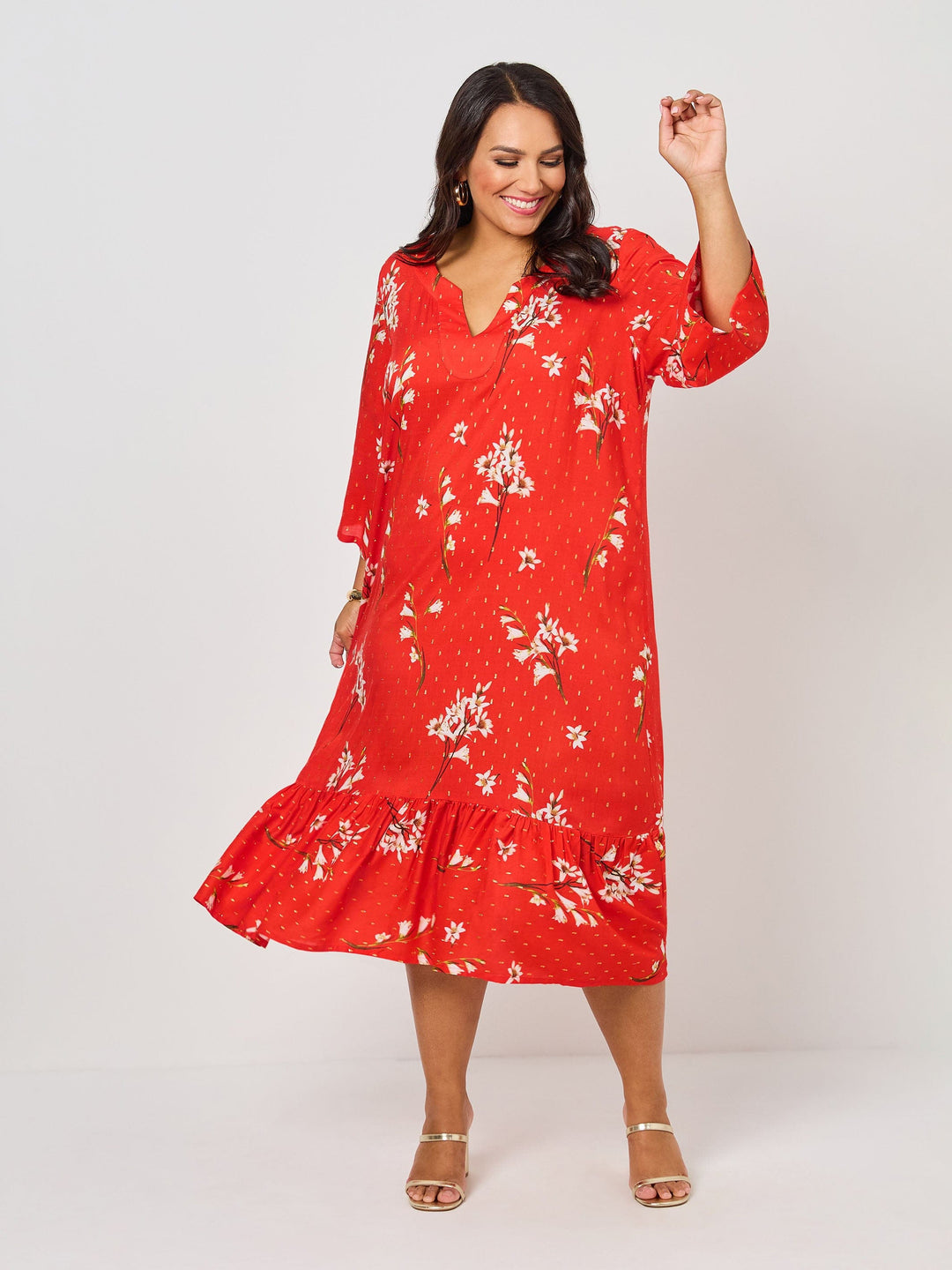 Ruffle Hem Gold Fleck Dress - Xmas Bells