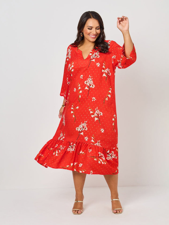 Ruffle Hem Gold Fleck Dress - Xmas Bells