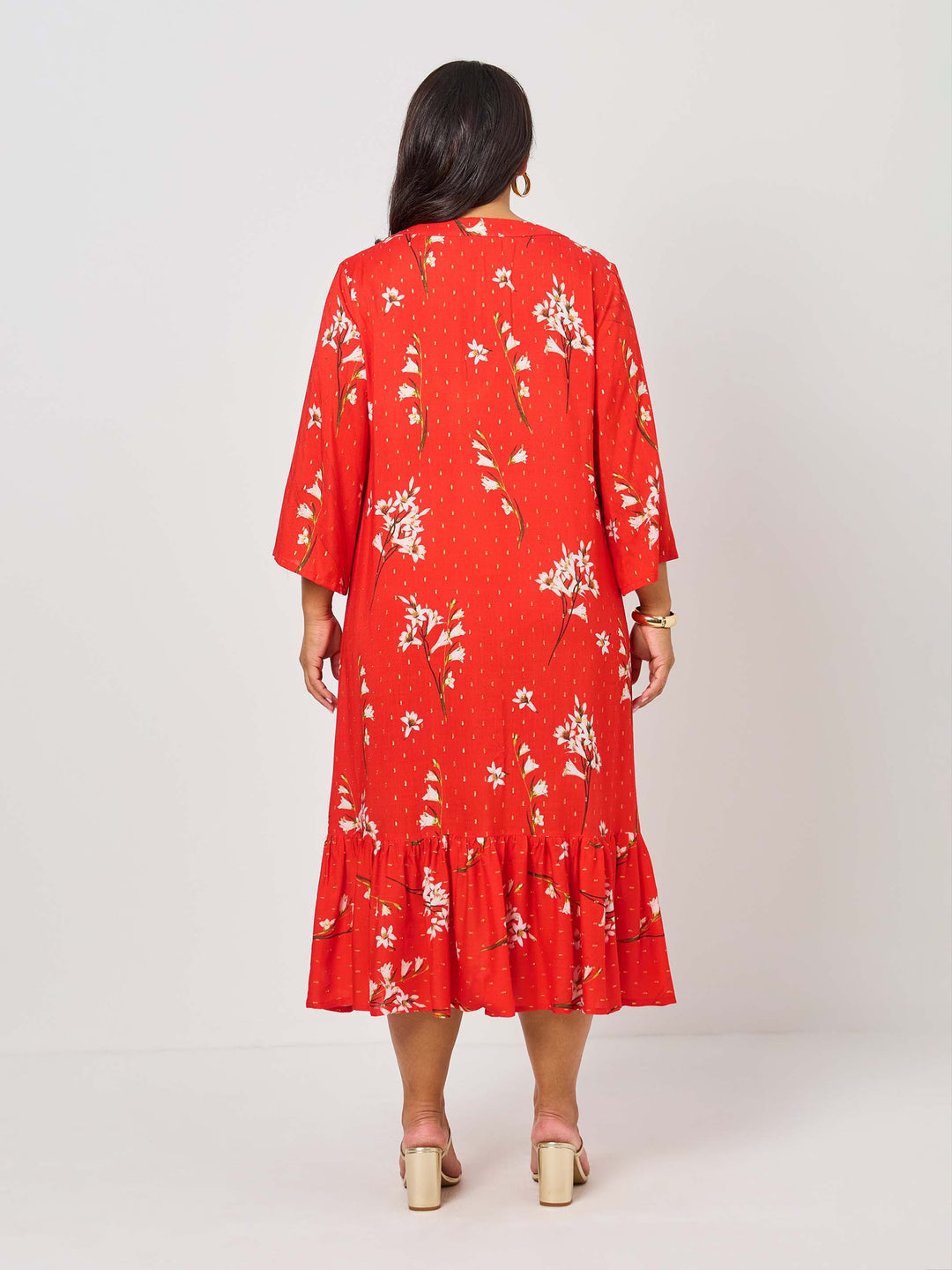 Ruffle Hem Gold Fleck Dress - Xmas Bells