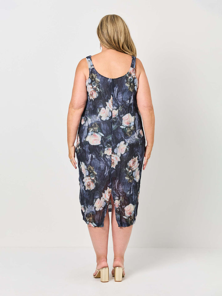 Shimmer Print Crushed Evening Dress - Wild Roses