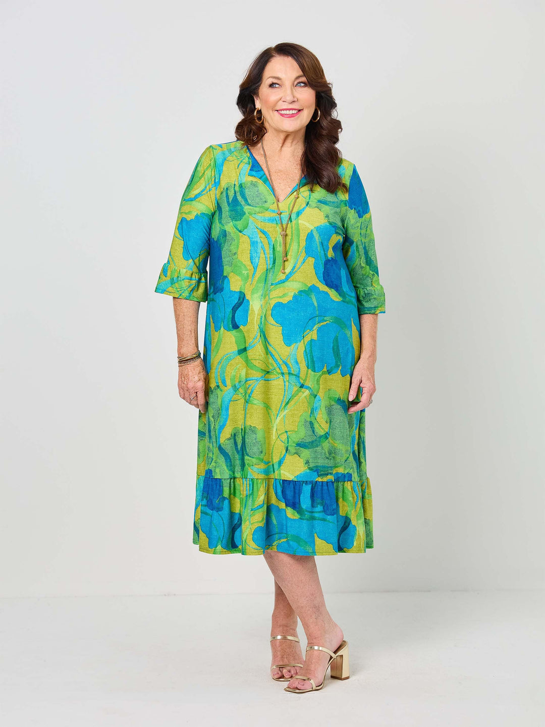 Frill Sleeve Print Jersey Dress - Willow Swish Fashion Frill Sleeve Print Jersey Dress - Willow Swish Fashion