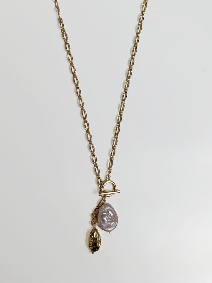 Long Gold Chain with Pearl Fob Necklace