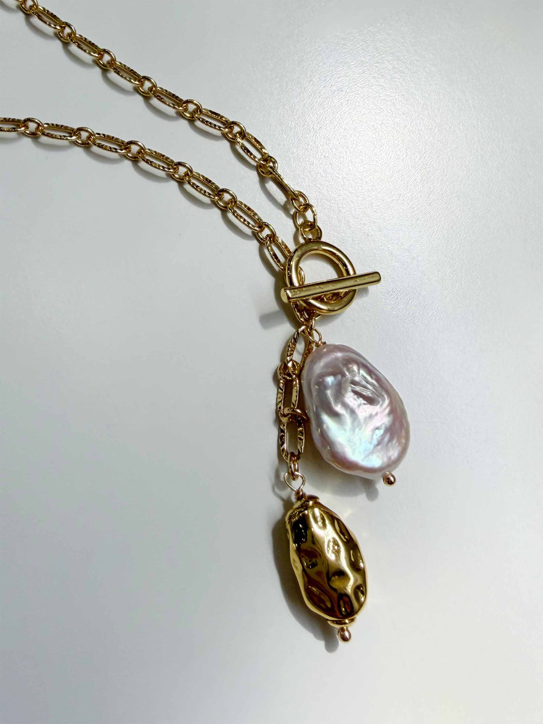 Long Gold Chain with Pearl Fob Necklace
