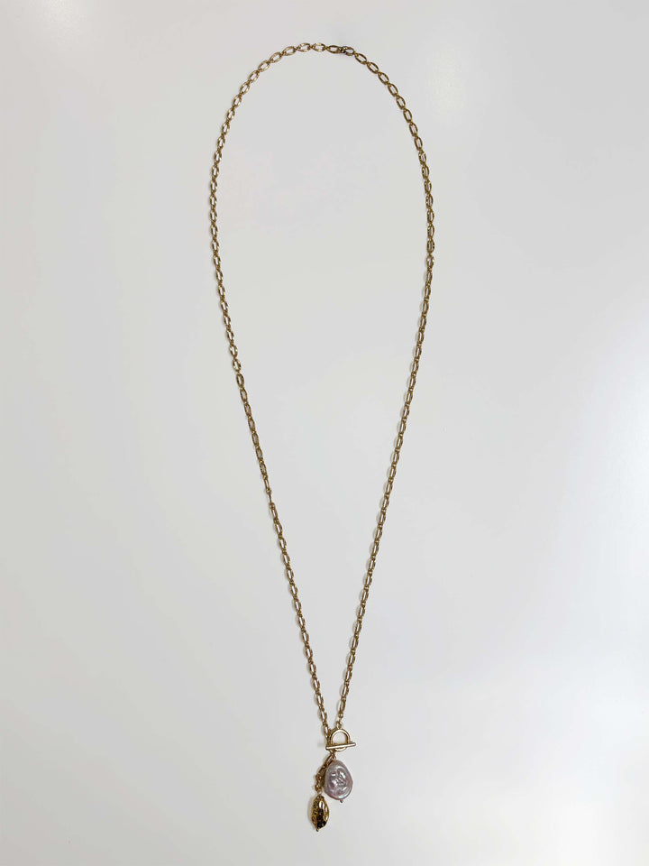 Long Gold Chain with Pearl Fob Necklace
