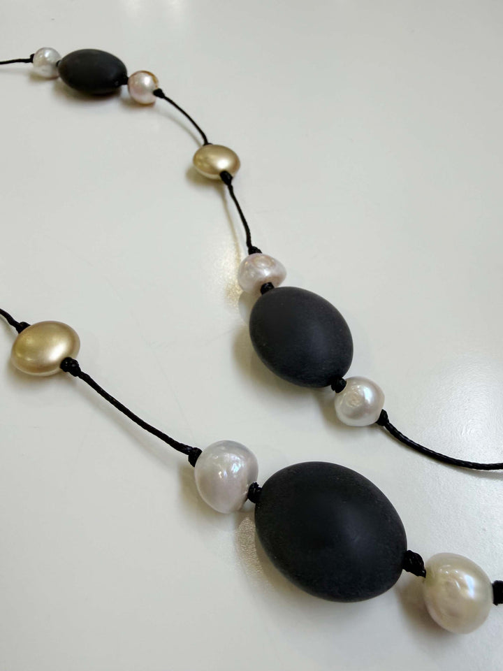 Black Stone and Pearl Necklace