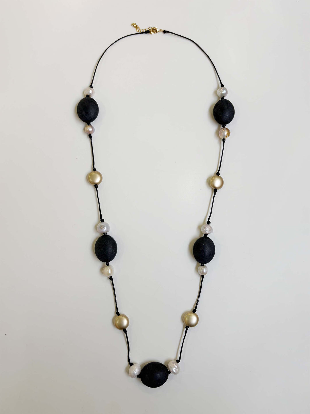 Black Stone and Pearl Necklace
